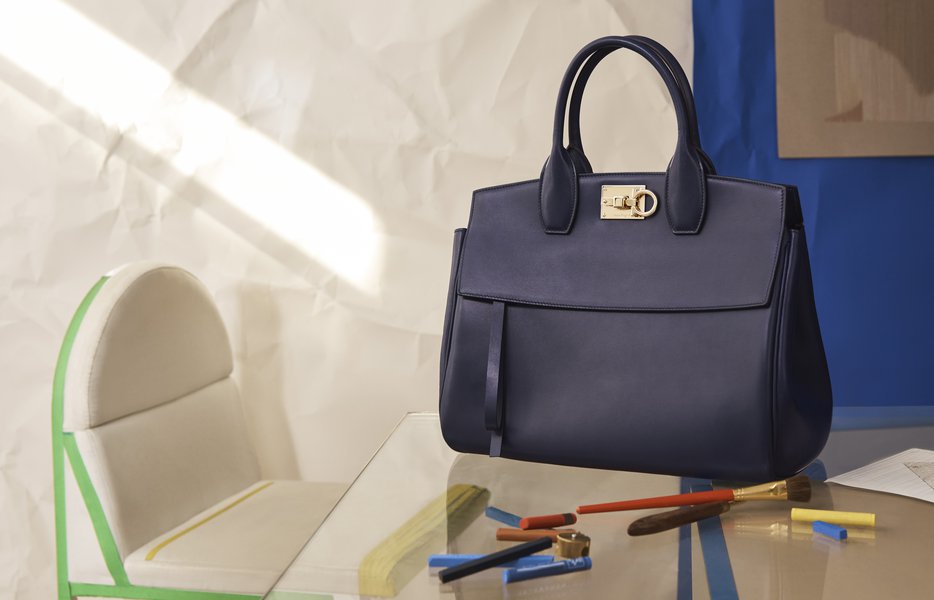 FERRAGAMO: Studio Box bag in leather with Gancini - Royal Blue